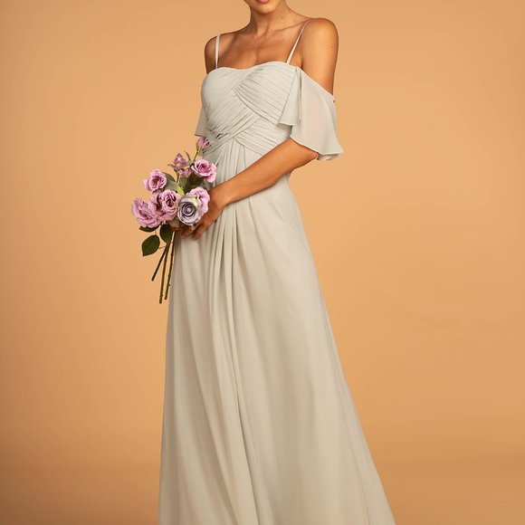 GLS Collective Dresses & Skirts - NEW SAGE COLOR Off Shoulder Straight Neck Prom Dress GSGL2615